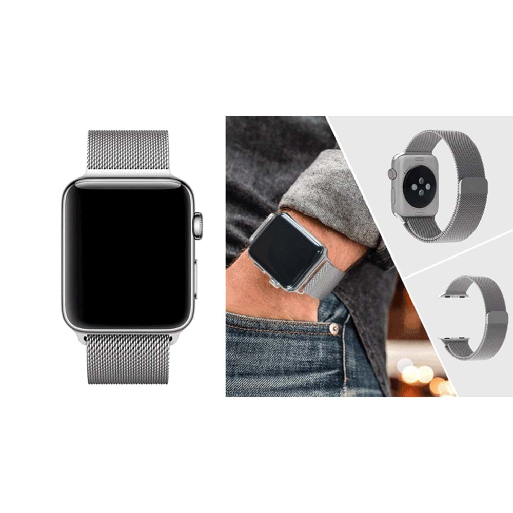Booyse Apple Watch 38-40mm 1-2-3-4-5 Milano Hasır Saat Kordon - GRİ