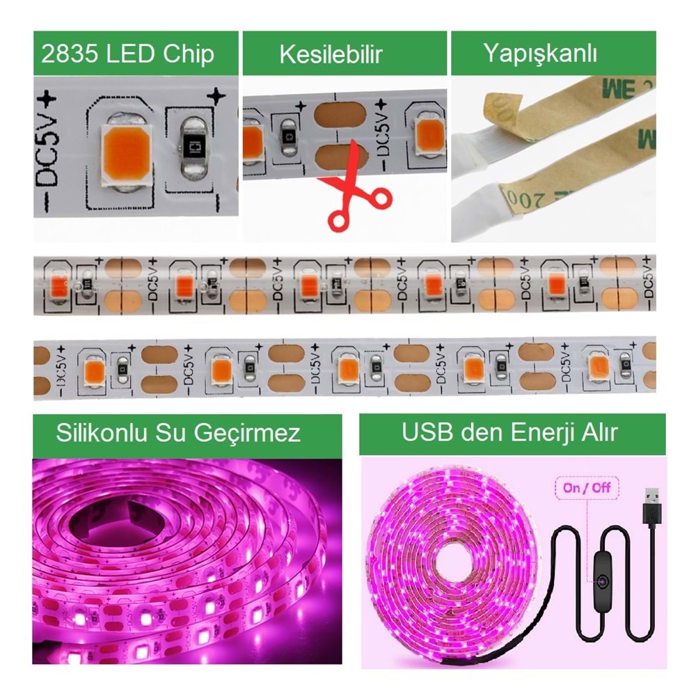 TriLine Bitki Yetiştirme Lambası Tam Spektrum USB Şerit LED - 1METRE