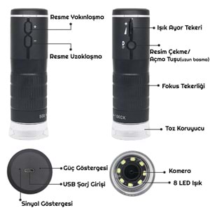 TriLine 1000X WiFi Dijital LED Kablosuz Pilli Mikroskop 1080P