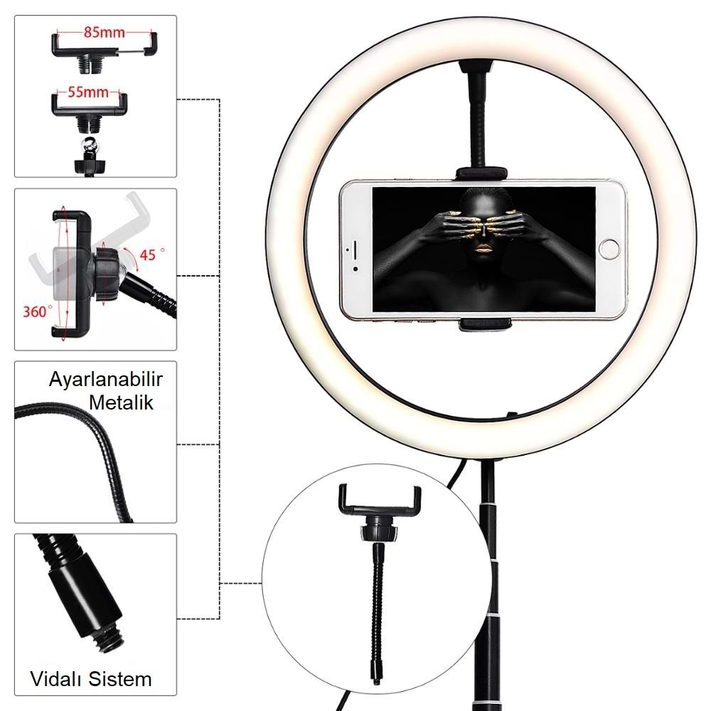 TriLine 10inç Halka LED 168cm Geçmeli Tripod Youtuber Video Selfie Stüdyo Makyaj Işığı