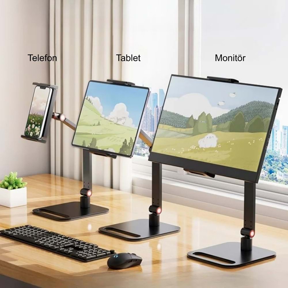 TriLine Monitör Tablet iPad Telefon Tutucu 12-16 İnç Universal Metal 360° Derece Döner Stand