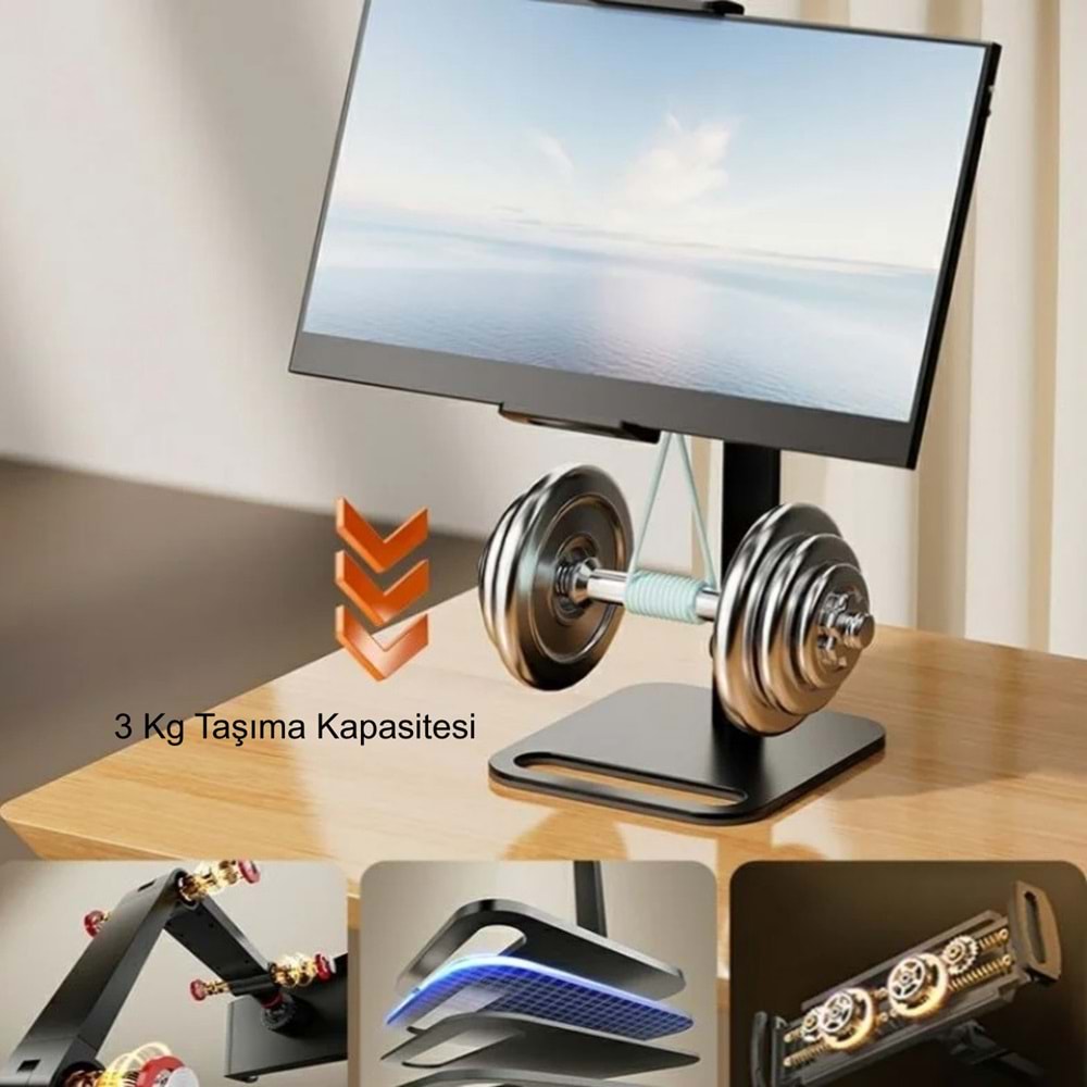 TriLine Monitör Tablet iPad Telefon Tutucu 12-16 İnç Universal Metal 360° Derece Döner Stand