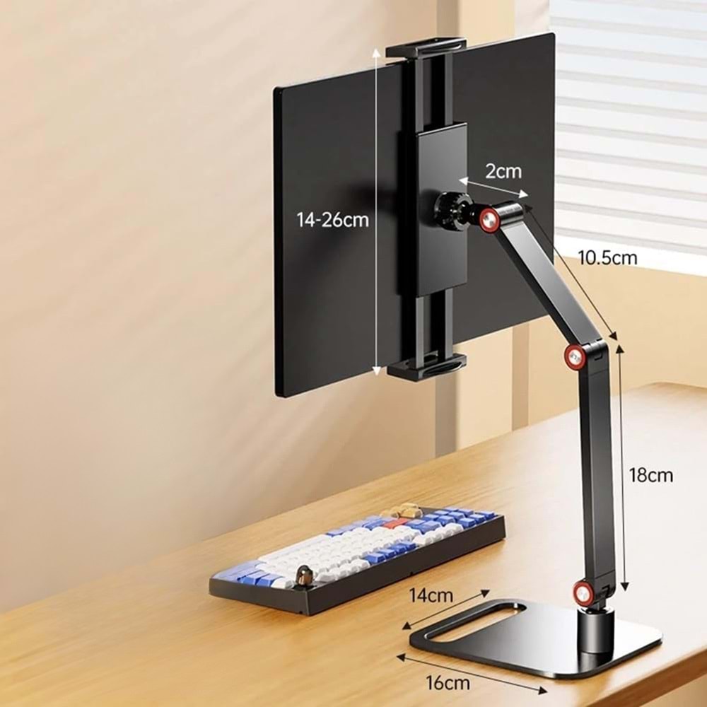 TriLine Monitör Tablet iPad Telefon Tutucu 12-16 İnç Universal Metal 360° Derece Döner Stand