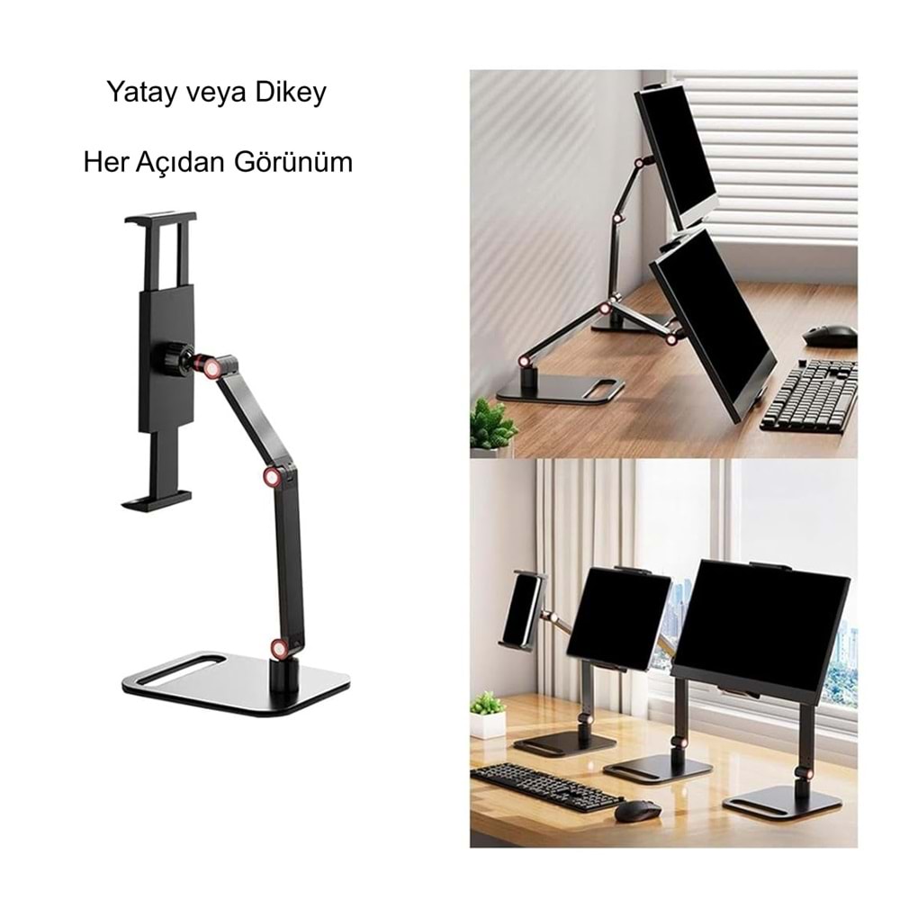 TriLine Monitör Tablet iPad Telefon Tutucu 12-16 İnç Universal Metal 360° Derece Döner Stand