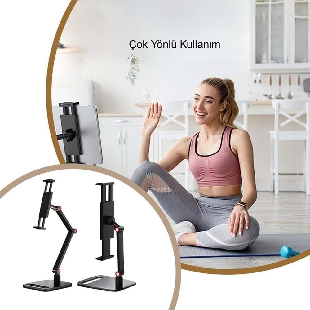 TriLine Monitör Tablet iPad Telefon Tutucu 12-16 İnç Universal Metal 360° Derece Döner Stand