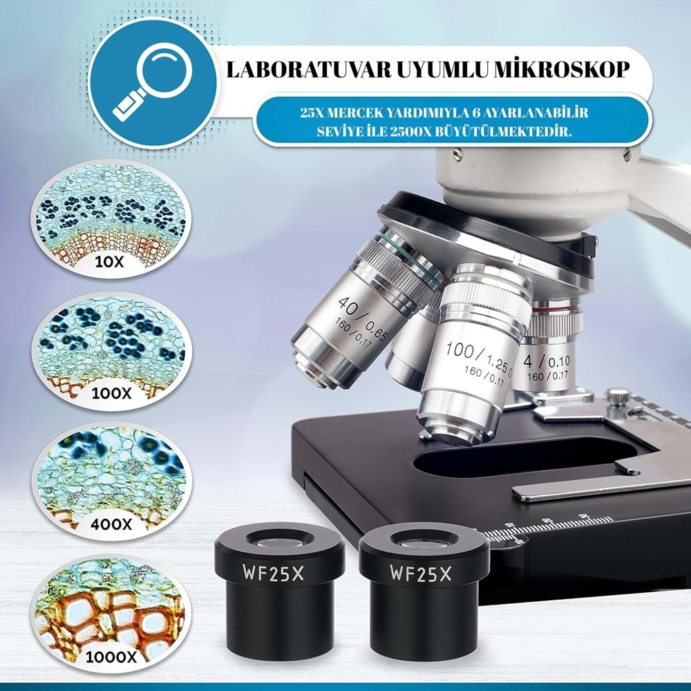 TriLine 2500X Binoküler 5MP USB Kamera Bilgisayar Destekli Bileşik Biyolojik Dijital Mikroskop
