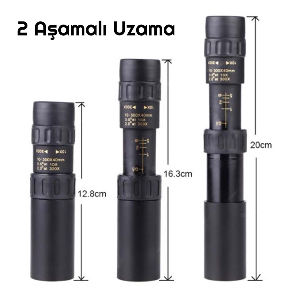 TriLine 10-300x40mm Zoom Monoküler Teleskop Taşınabilir Su Geçirmez Dürbün