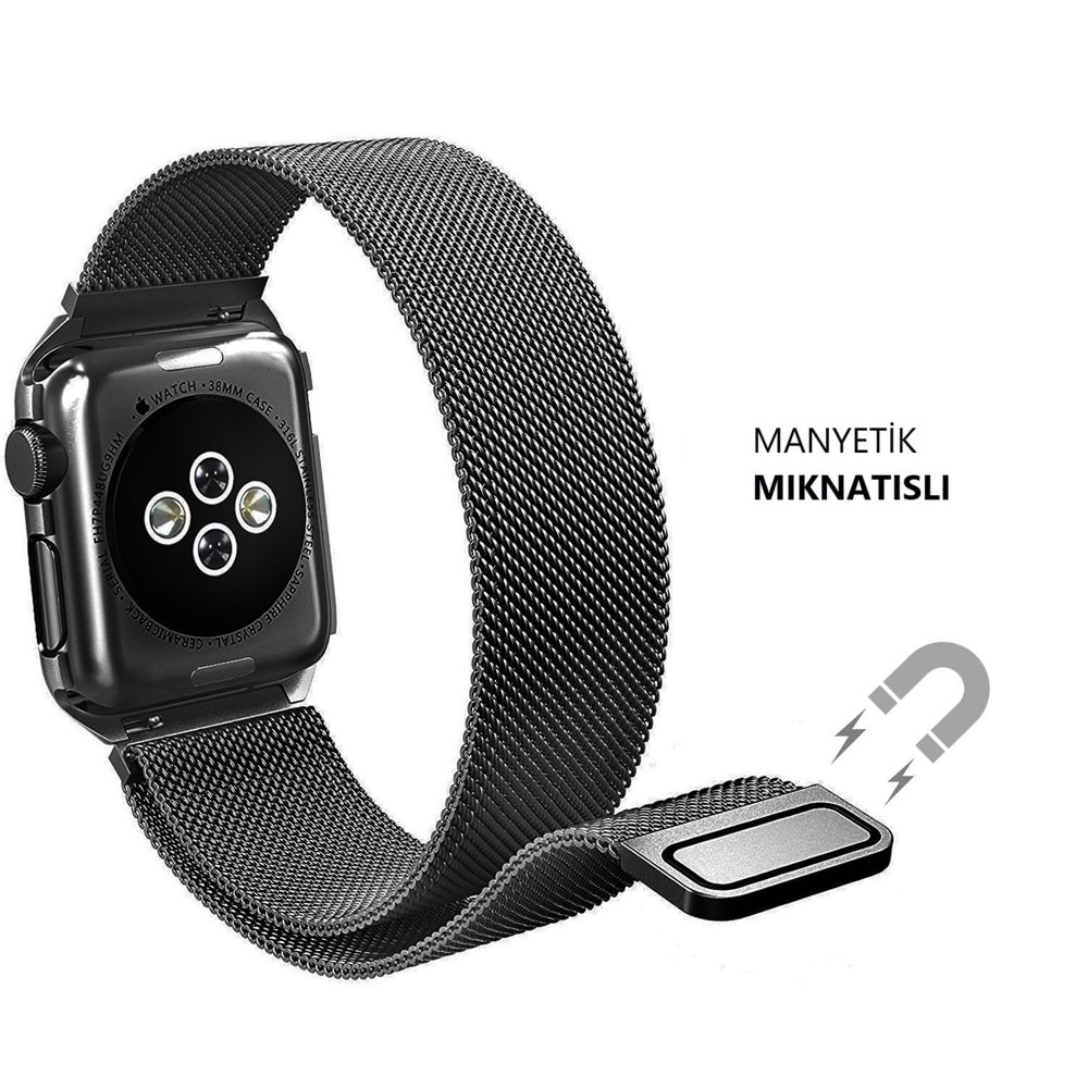Booyse Apple Watch 42-44mm 2-3-4-5 Milano Hasır Saat Kordon - SİYAH
