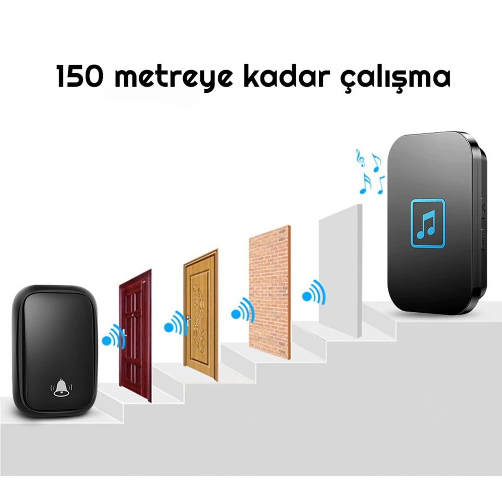 Cacazi 2 Alıcılı Pil Gerektirmeyen Kablosuz LED Kapı Zili