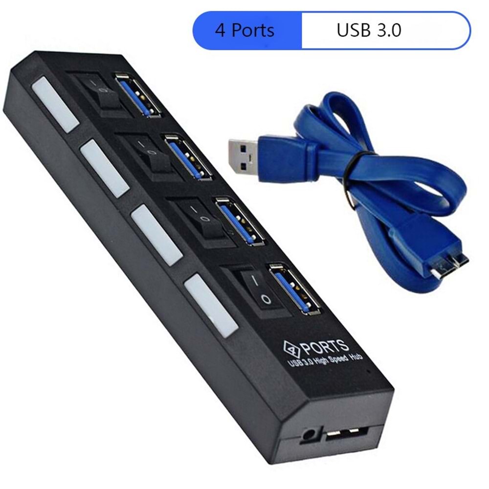 TriLine 4 Port Usb Hub Çoklayıcı USB 3.0 On Off Tuşlu