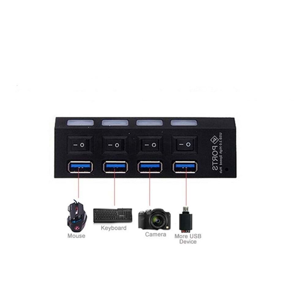 TriLine 4 Port Usb Hub Çoklayıcı USB 3.0 On Off Tuşlu