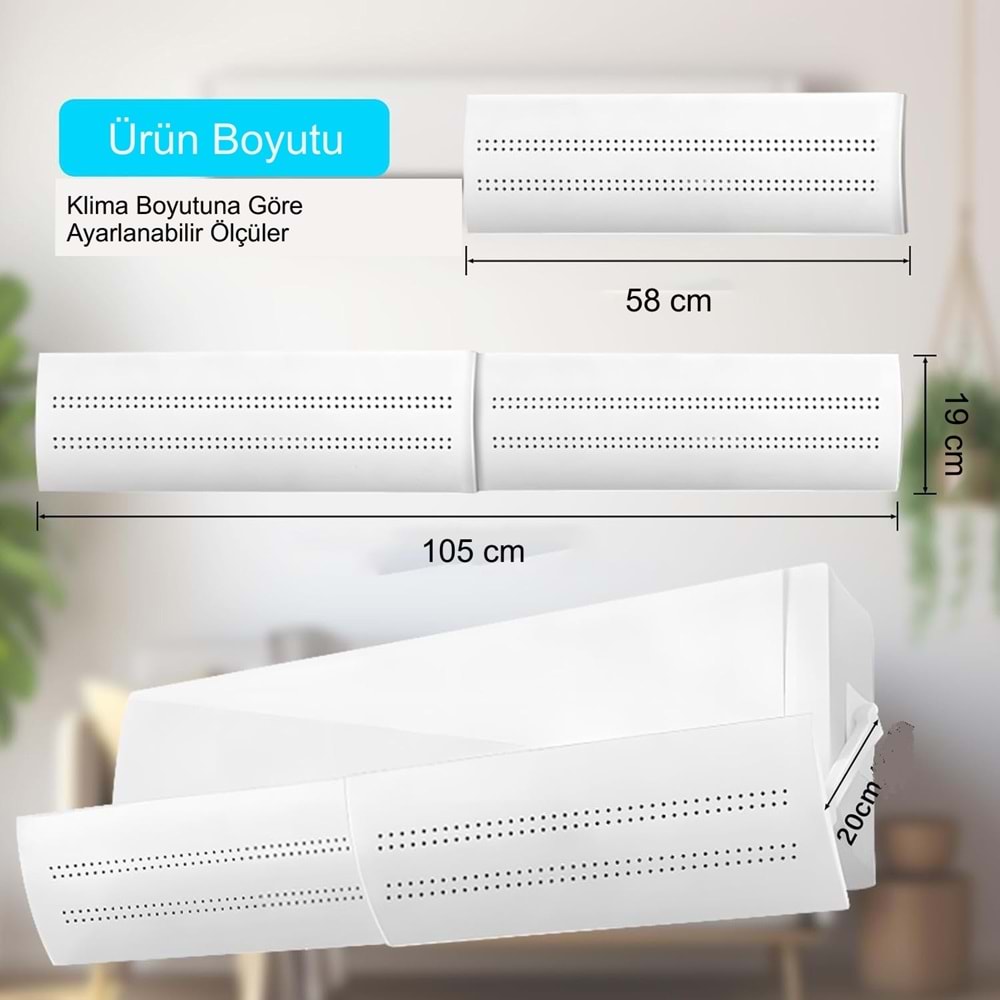 TriLine Delikli Ayarlanabilir 58-105 CM Klima Hava Yönlendirici Klima Aparatı Klima Siperliği