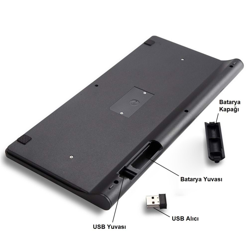 TriLine İngilizce Mini Slim 2.4 GHz Kablosuz Klavye Mouse Set Klavye - SİYAH