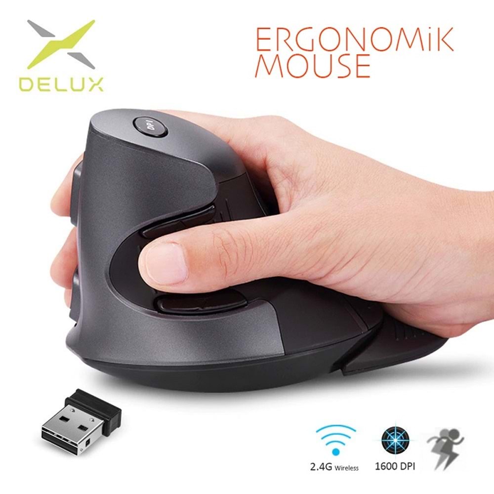 Delux M618GX Ergonomik Dikey 6 Tuşlu Kablosuz Optik Mouse