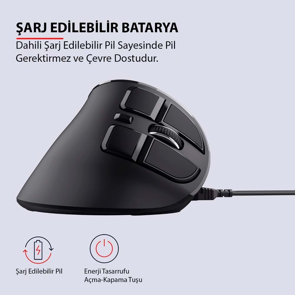 TriLine Bluetooth+2.4G Kablosuz Dikey Ergonomik Şarj Edilebilir Sessiz Mouse