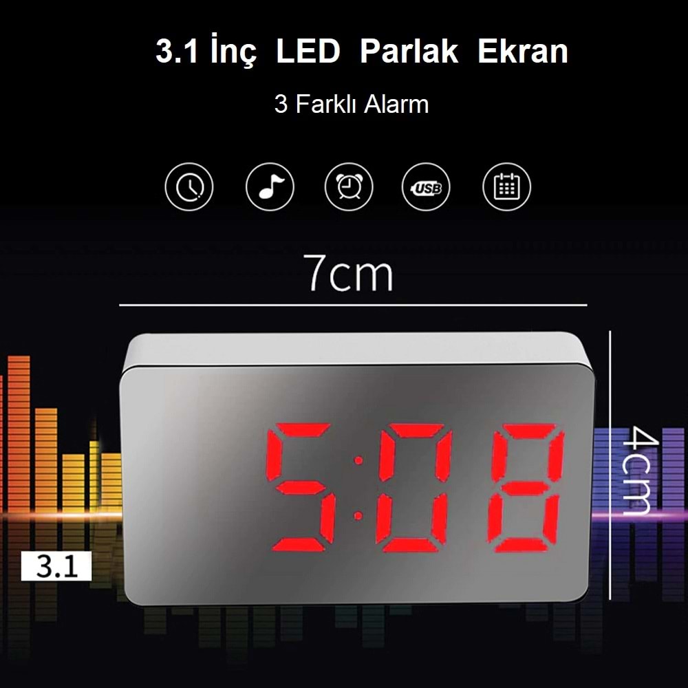 TriLine Mini Dijital LED Çalar Saat Sıcaklık Tarih Alarm USB Modern Saat