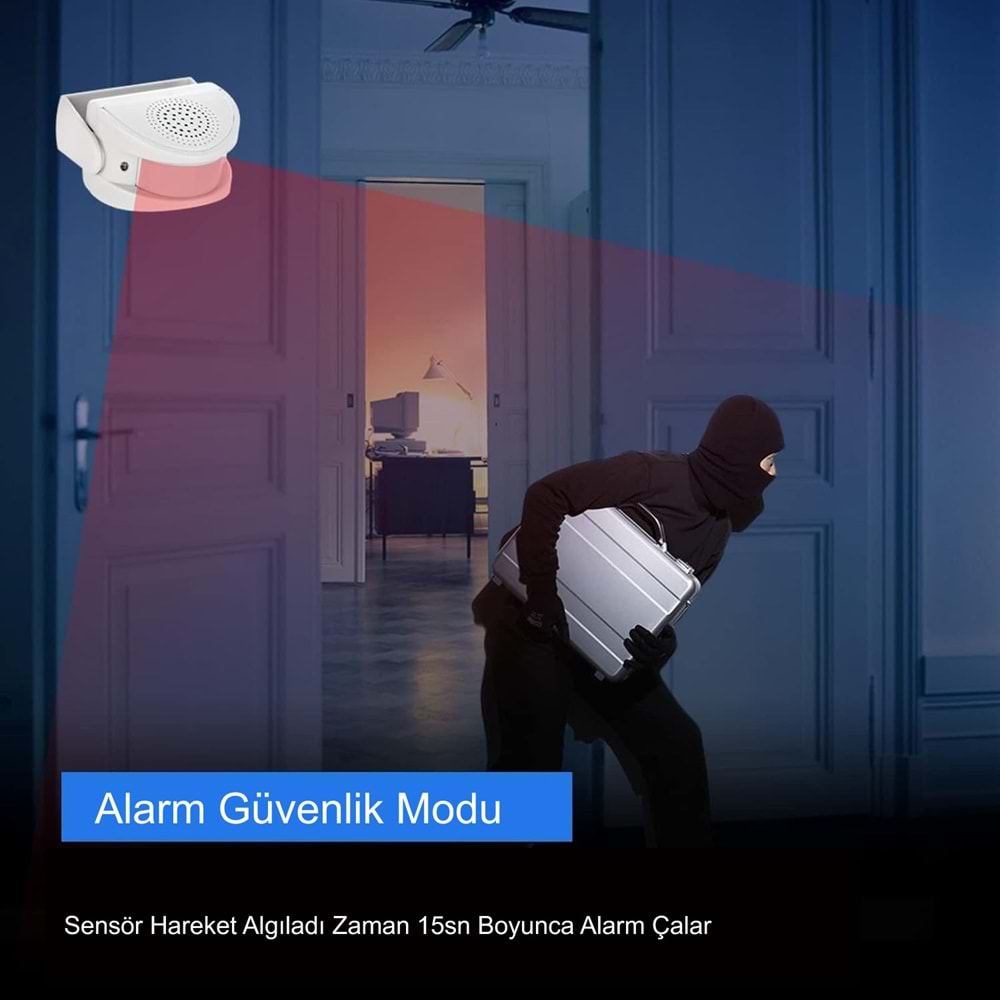 TriLine Misafir Karşılama Zili 3 Modlu Kumandalı Hareket Sensörlü Güvenlik Alarm Pır Sensör
