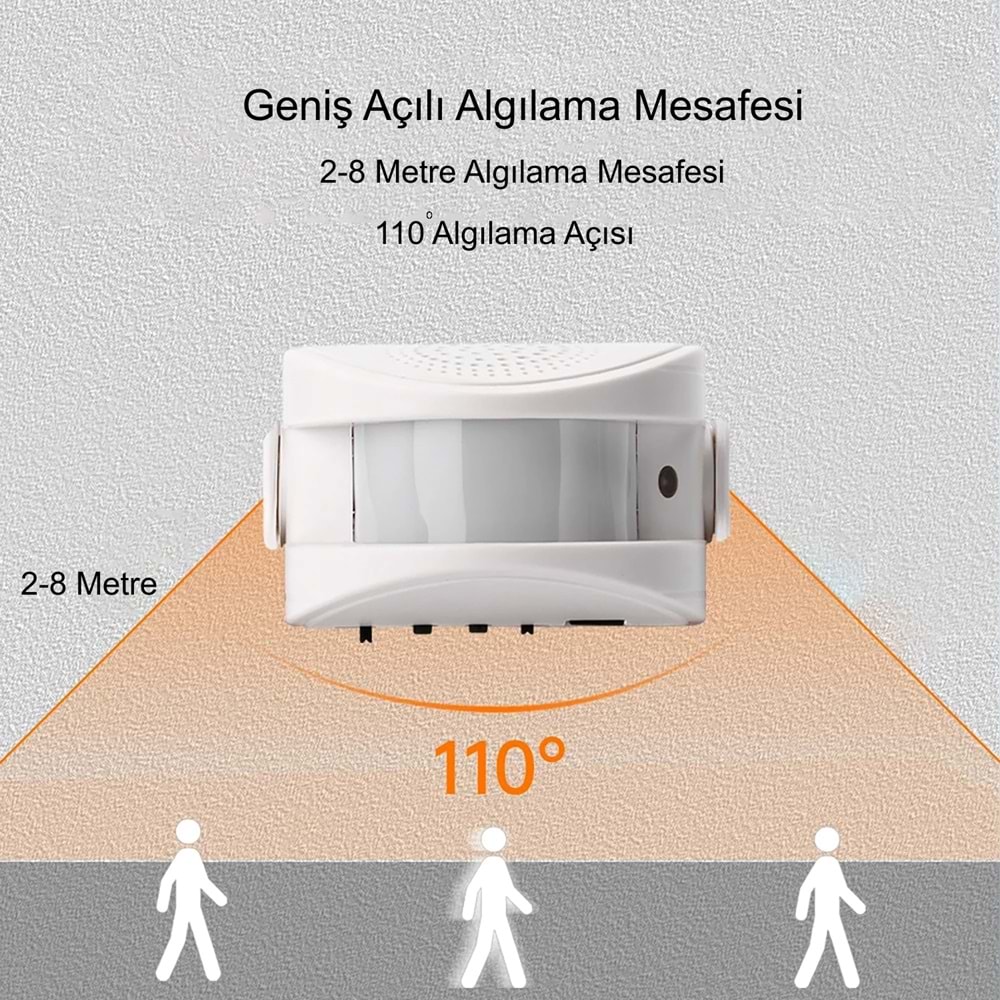 TriLine Misafir Karşılama Zili 3 Modlu Kumandalı Hareket Sensörlü Güvenlik Alarm Pır Sensör