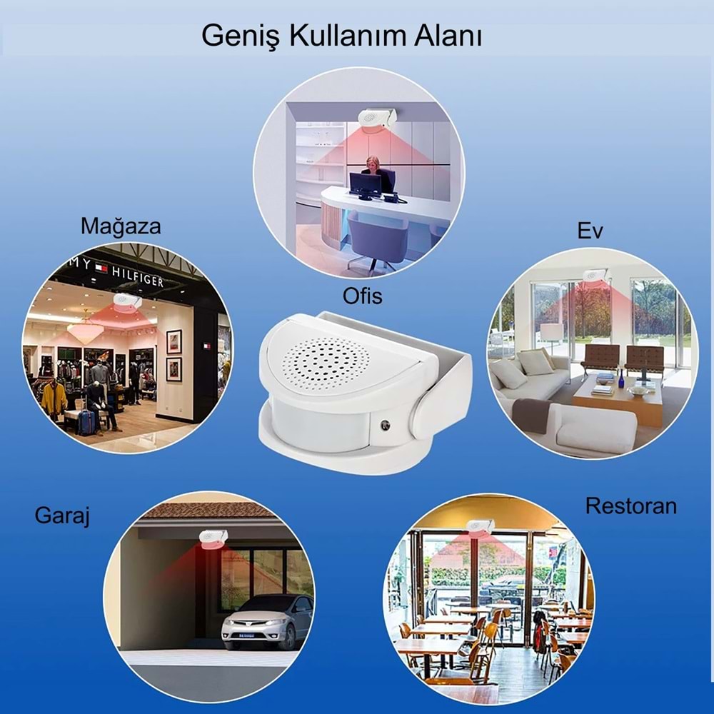 TriLine Misafir Karşılama Zili 3 Modlu Kumandalı Hareket Sensörlü Güvenlik Alarm Pır Sensör