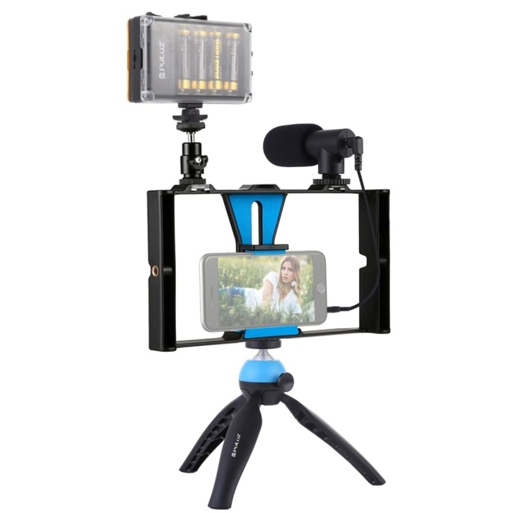 PULUZ PKT3023 Vlogger Youtuber Video Kayıt Kiti Mikrofon Tripod LED Stüdyo Işık
