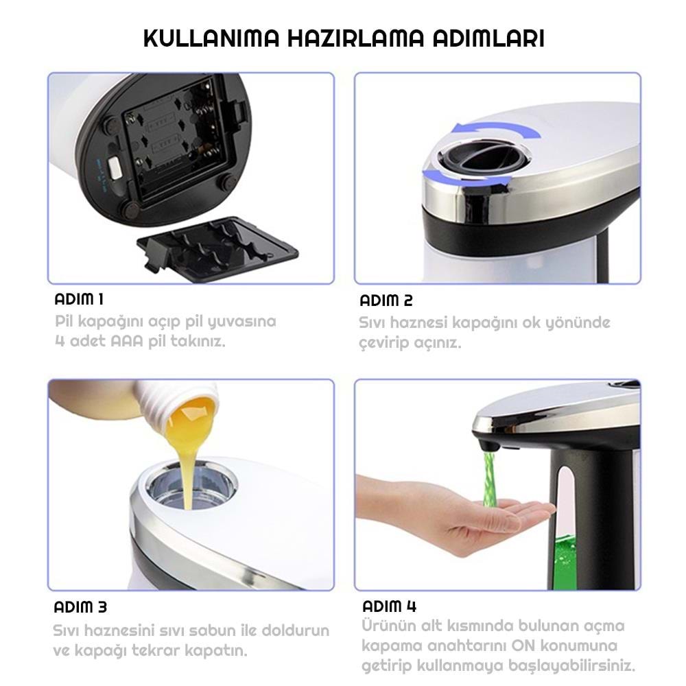 TriLine Otomatik Sensörlü Dezenfektan Sıvı Sabunluk Temassız 400ml