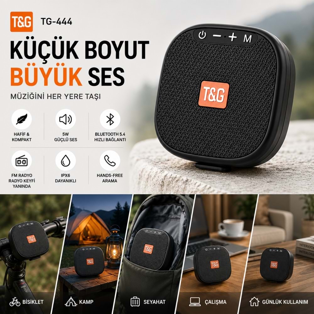 TriLine TG-444 Kablosuz Bluetooth Hoparlör Bisiklet Uyumlu Taşınabilir Outdoor Speaker FM Radyo USB/TF Kart Destekli