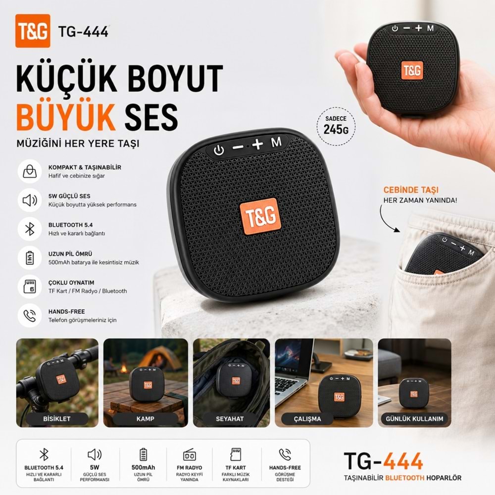 TriLine TG-444 Kablosuz Bluetooth Hoparlör Bisiklet Uyumlu Taşınabilir Outdoor Speaker FM Radyo USB/TF Kart Destekli