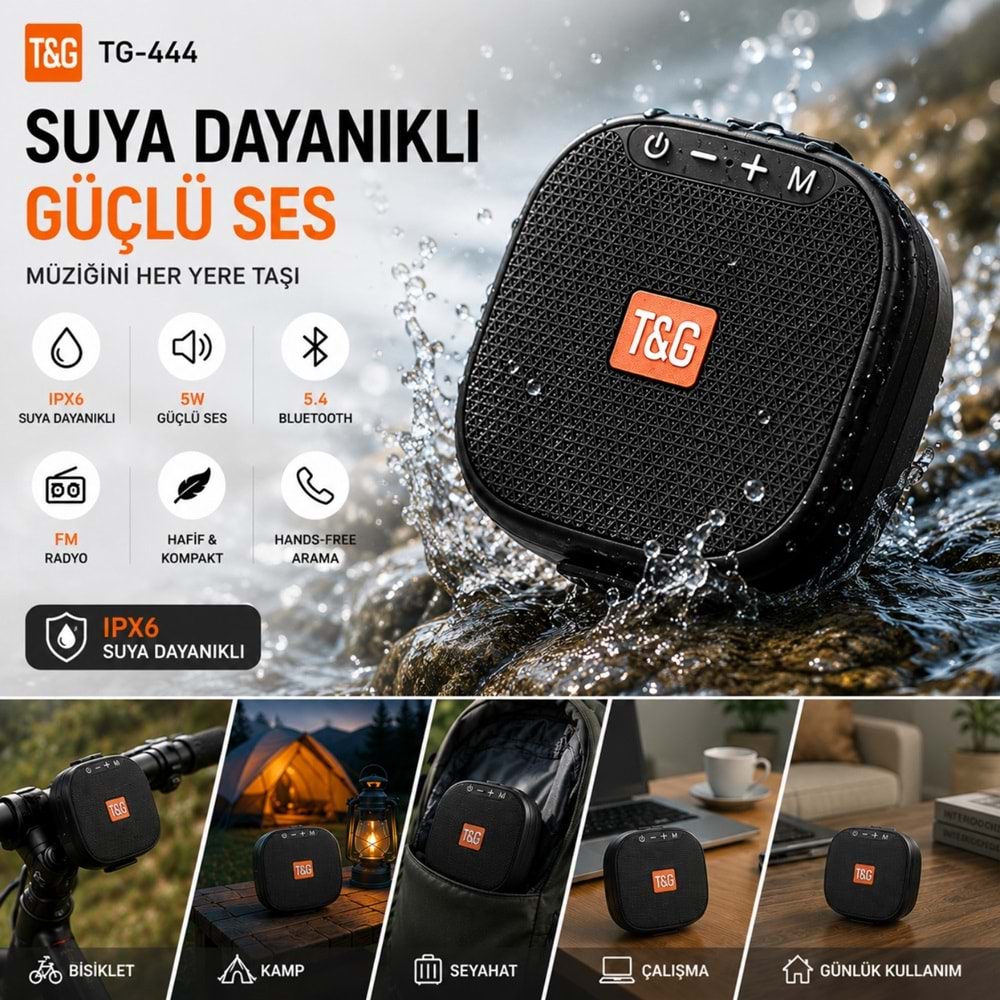 TriLine TG-444 Kablosuz Bluetooth Hoparlör Bisiklet Uyumlu Taşınabilir Outdoor Speaker FM Radyo USB/TF Kart Destekli