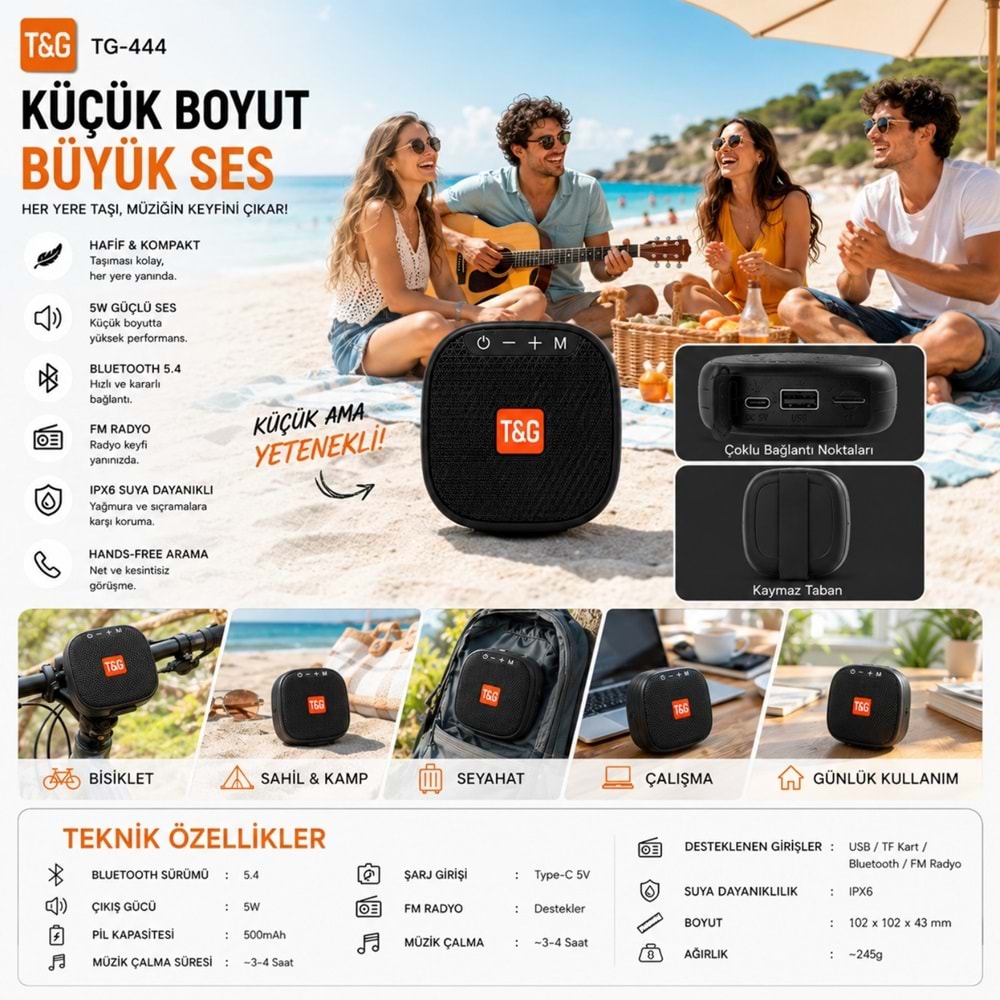 TriLine TG-444 Kablosuz Bluetooth Hoparlör Bisiklet Uyumlu Taşınabilir Outdoor Speaker FM Radyo USB/TF Kart Destekli