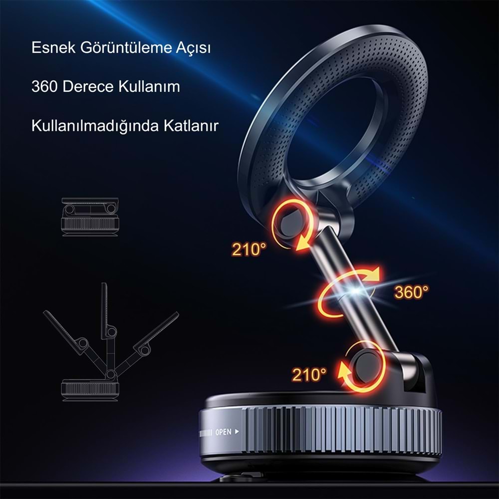 TriLine Manyetik Vakum Araç Montaj Telefon Üniversal Tutucu X68 Stand 360 ° Ayarlanabilir Katlanabilir
