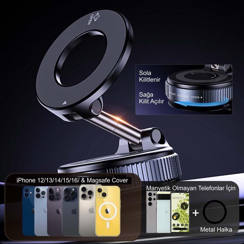 TriLine Manyetik Vakum Araç Montaj Telefon Üniversal Tutucu X68 Stand 360 ° Ayarlanabilir Katlanabilir