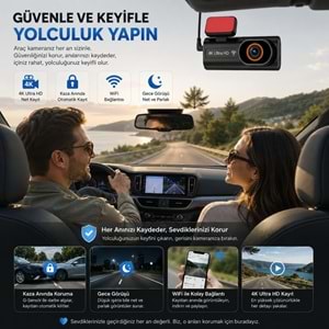 TriLine Ultra HD 4K Mini Ön ve Arka Araç Kamerası 64GB Hafıza Gece Görüşlü GPS Destekli Kamera