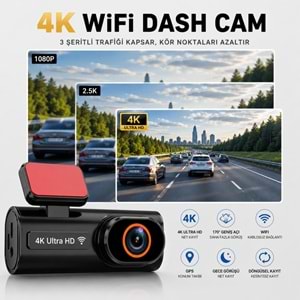 TriLine Ultra HD 4K Mini Ön ve Arka Araç Kamerası 64GB Hafıza Gece Görüşlü GPS Destekli Kamera