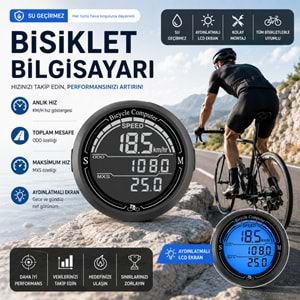 TriLine Bisiklet Bilgisayarı KM Saati Hız ve Mesafe Ölçer Su Geçirmez Ledli LCD Ekranlı Kablolu