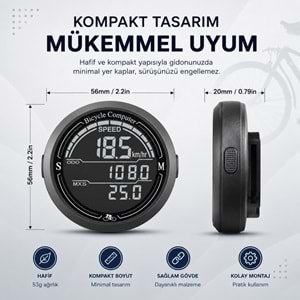 TriLine Bisiklet Bilgisayarı KM Saati Hız ve Mesafe Ölçer Su Geçirmez Ledli LCD Ekranlı Kablolu