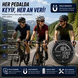 TriLine Bisiklet Bilgisayarı KM Saati Hız ve Mesafe Ölçer Su Geçirmez Ledli LCD Ekranlı Kablolu