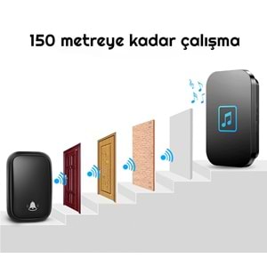 Cacazi 2 Buton 1 Alıcı Pil Gerektirmeyen Kablosuz LED Kapı Zili