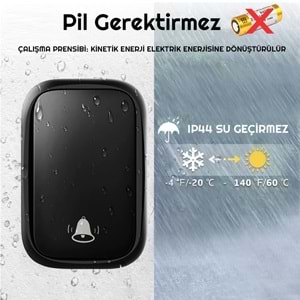 Cacazi 2 Buton 1 Alıcı Pil Gerektirmeyen Kablosuz LED Kapı Zili