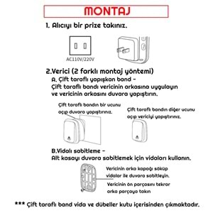 Cacazi 2 Buton 1 Alıcı Pil Gerektirmeyen Kablosuz LED Kapı Zili