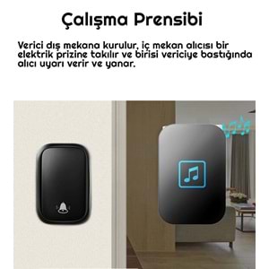Cacazi 2 Alıcılı Pil Gerektirmeyen Kablosuz LED Kapı Zili