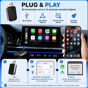 TriLine Kablosuz CarPlay Android Auto Mini 2in1 USB Wireless Carplay Dönüştürücü Type-C OTG Destekli