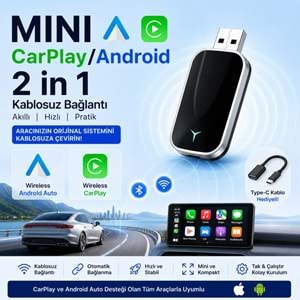 TriLine Kablosuz CarPlay Android Auto Mini 2in1 USB Wireless Carplay Dönüştürücü Type-C OTG Destekli