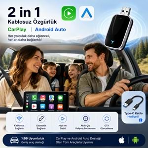 TriLine Kablosuz CarPlay Android Auto Mini 2in1 USB Wireless Carplay Dönüştürücü Type-C OTG Destekli