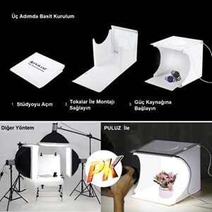 PULUZ 2x20 LED Işıklı 6 Fonlu Fotoğraf Çekim Çadırı 20x20 cm