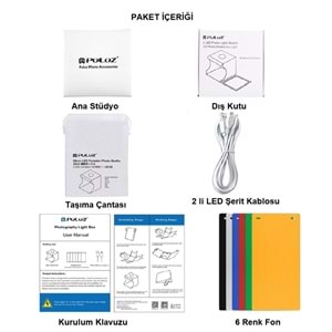PULUZ 2x20 LED Işıklı 6 Fonlu Fotoğraf Çekim Çadırı 20x20 cm
