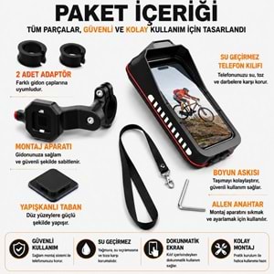 TriLine Bisiklet Motosiklet Gidon Telefon Tutucu Çanta Dokunmatik Ekranlı Montaj Aparatı Su Geçirmez