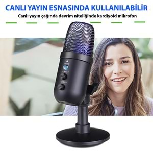 TriLine Profesyonel Kardioid RGB Oyuncu Stüdyo Kayıt Kablolu Podcast Mikrofonu