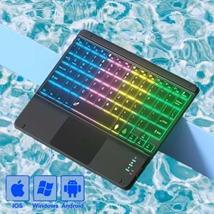 TriLine 9.7” RGB Renkli Aydınlatmalı İngilizce Bluetooth Klavye 24.5X17.5 cm İnce Slim Şarj Edilebilir