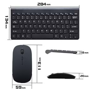 TriLine İngilizce Mini Slim 2.4 GHz Kablosuz Klavye Mouse Set Klavye - SİYAH