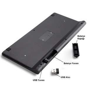 TriLine İngilizce Mini Slim 2.4 GHz Kablosuz Klavye Mouse Set Klavye - SİYAH